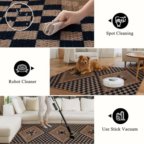 LIVEBOX Easy Jute Runner Rugs for Hallway 2x10, Non Slip Washable Rug Runner, Checkered Extra Long Rugs for Hallways, Ultra Thin Farmhouse Kitchen Rug for Hardwood Floor