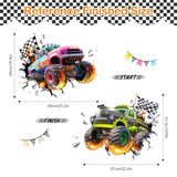 Tanlaby 3D Racing Car Wall Decals Monster Truck Break Through Wall Sticker Peel and Stick Decal for Baby Boys Kids Bedroom Nursery Playroom Decor