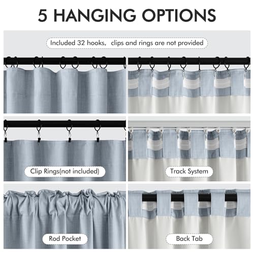 MIULEE 100% Blackout Curtains 84 Inch Long 2 Panels Set for Bedroom, Thick Faux Linen Black Out Curtain Room Darkening Back Tab Pleat Window Textured Drapes with Hooks for Living Room, Chambray Blue
