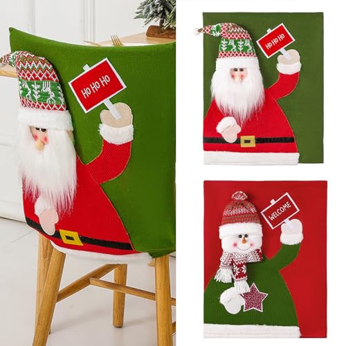 Christmas Chair Back 3D Santa Snowman Chair Slipcovers for Dining Room Restaurant Home Party Christmas Decoration