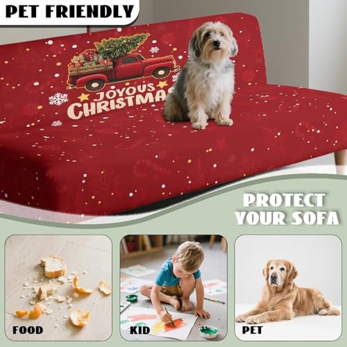 Christmas Truck Futon Slipcover Armless Futon Bed Sofa Cover Furniture Protector with Elastic Bottom, Soft and Washable Futon Covers for Sofa Bed