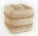 LR Home Natural/Off-White Square Ottoman Pouf for Home Decor | Striped Hand-Woven Jute Cotton Blend Square Pouf Ottoman Foot Rest for Bedroom & Living Room Decor | 18" D X 18" W X 18" H