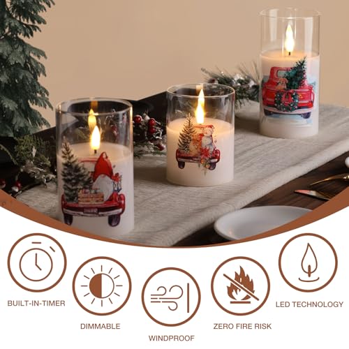 Christmas Glass Flameless Pillar Candles with Remote Set of 3