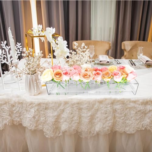 4Pcs Acrylic Flower Vase with 64 Holes,63 inch Decorative Long Clear Vase Modern,Rectangular Acrylic Vases Clear Floral Centerpiece for Dining Table Reception Home Party Decorations