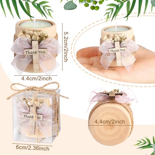 MTLEE 16 Pack Wooden Tealight Candle Holders Kit Guest Gifts for Wedding Baby Shower The First Communion Baptism Christening Housewarming Party Handmade Thank You Candle with Card Box Rope (Cute)