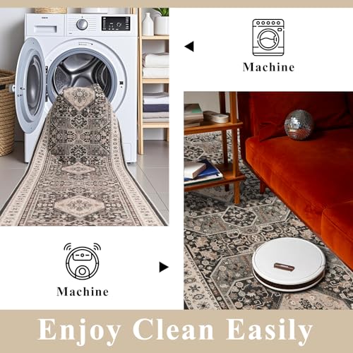 3x20 Washable Hallway Runner Rug - Hallway Rugs with Non Slip Backing Vintage Distressed Mats Soft Kitchen Carpets Extra Long Room Floor Carpet for Living Room Dining Room Bedroom (3x20, Black)