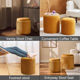 Set of 2 Round Storage Ottoman, Yellow Velvet Stool with Storage