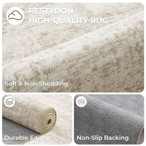 Rug Runners for Hallways Non Slip - 2x8 Runner Rug for Bedroom, Washable Runner with Rubber Backing, Soft Low-Pile Carpet for Kitchen, Laundry, Bathroom (2'x8', Beige/Ivory)