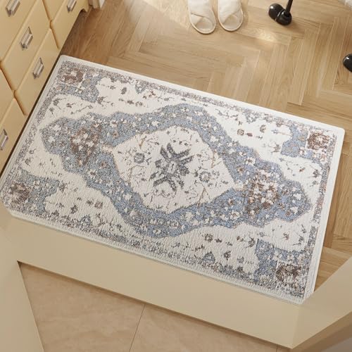 Vintage Runner Rug Non Slip for Hallway Bathroom Kitchen 2x3 ft, Ultra Soft Boho Carpet Runner with Low Pile Design Machine Washable Runner Rugs for Entryway Laundry Living Room