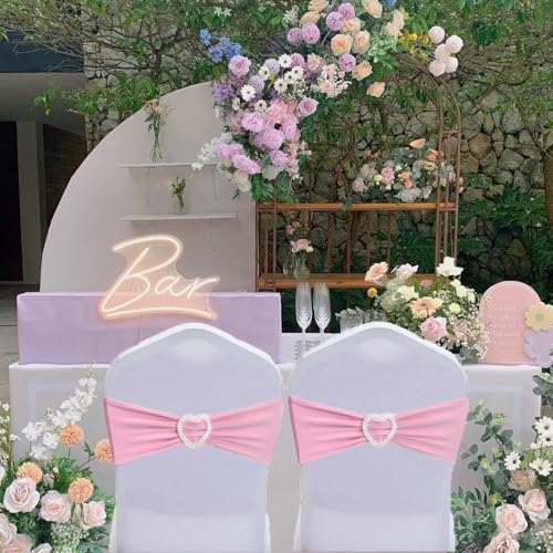 Pink Chair Sashes 100 Pack Spandex Pink Sashes for Chairs Stretch Chair Sashes Clearance with Heart Buckle Slider for Wedding Banquet Party Decorations