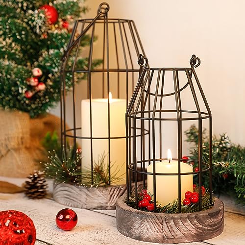 Rustic Wire Metal Cloche Set of 2 Candle Lantern Decorative Indoor Outdoor