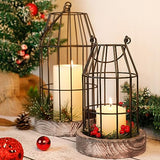 Rustic Wire Metal Cloche Set of 2 Candle Lantern Decorative Indoor Outdoor