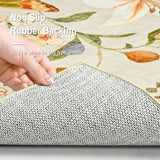 2x6 Kitchen Runner Rugs Non Slip Washable, Beige Floral Runner Rug for Hallway Bedroom Bathroom, Pet & Kids Friendly, Soft Low Pile Stain Resistant Foldable Floor Carpet