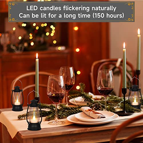 12Pcs Mini Lantern for Cowboy Halloween Christmas Wedding, Black 6" Candle Lantern with Flickering LED for Camping Western Party Decorations, Table Centerpiece, Hanging Lamp Ornaments Bulk
