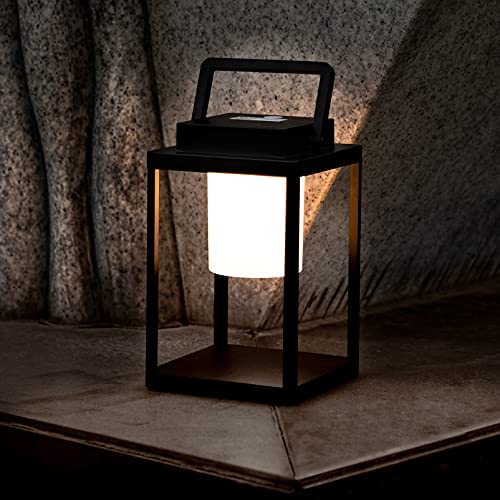 Aluminum Outdoor Table Lamp - Rechargeable 350 Lumen 3 Level Touch Control, IP44 Waterproof Cordless Outdoor Lamps Table Lantern with USB Port for Patio(3000K Warm White)