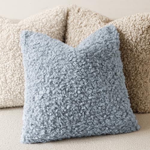 Foindtower Decorative Fuzzy Faux Fur Throw Pillow Covers 22x22 Misty Blue
