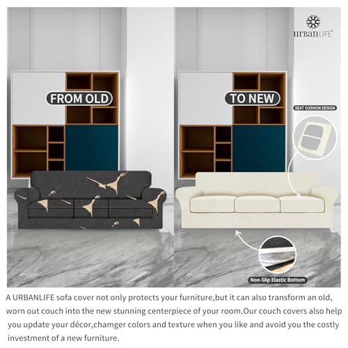 URBANLIFE Stretch Sofa Covers & Loveseat Couch Covers for 3 Cushion Sofa with 2 Cushion Sofa for Living Room Slipcover Set, Cream