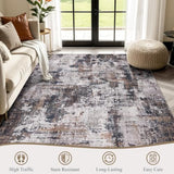Sasttie 4x6 Washable Area Rug, Modern Abstract Carpet, Black & Brown
