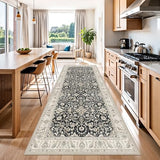 4x10 Rug Runner Non Slip: Washable Area Rugs for Wide Hallway - Soft Vintage Farmhouse Runners for Kitchen Bedroom Dining Room Living Room Entryway - Stain Resistant Low-Pile Thin Carpet Black Beige