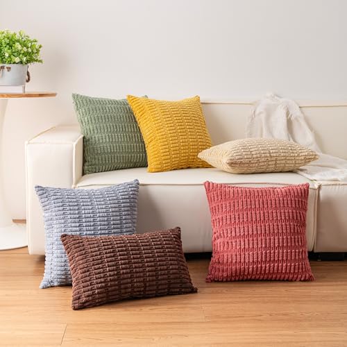 Pack of 2 Corduroy Decorative Throw Pillow Covers 18x18 Inch, Black