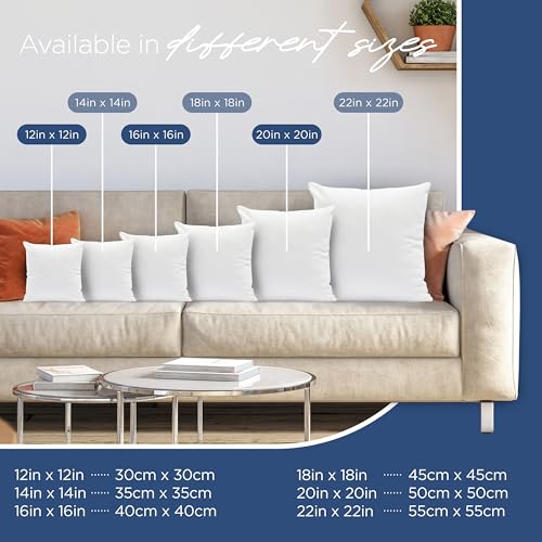 Martex 2-Pack Decorative Throw 12" x 12" Pillow Inserts– Soft, Supportive & Fluffy Cushion Fillers – Poly-Cotton Blend Cover with Plush Polyester Fill – Perfect for Sofa, Bed & Living Room – White