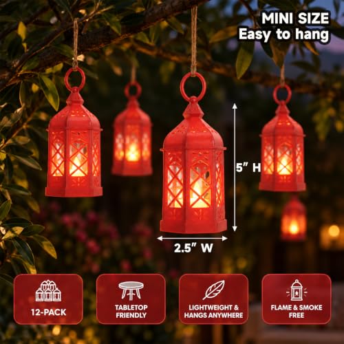 12Pcs Red Mini Lantern with Flickering LED Candle