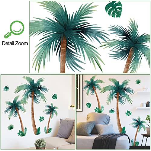 3D Removable Tropical Rainforest Wall Sticker Brown Tree Green Leaves Wall Decal DIY Peel and Stick Coconut Tree Wall Decor for Kids Girls Boys Bedroom Living Room Nursery Classroom Playroom