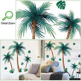 3D Removable Tropical Rainforest Wall Sticker Brown Tree Green Leaves Wall Decal DIY Peel and Stick Coconut Tree Wall Decor for Kids Girls Boys Bedroom Living Room Nursery Classroom Playroom