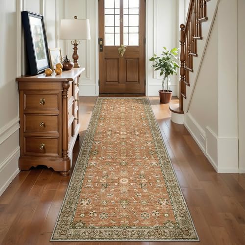 Tangsoo Washable Runner Rug for Hallway Non Slip,Boho 2.6x12 Terracotta Rug
