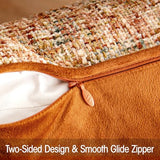 a moment Rust Orange Reversible Pillow Covers 2 Pack - Farmhouse Chenille Throw Pillows, Neutral Textured Decorative Throw Pillow Covers with Border for Couch Sofa Bed (18x18 Inch, No Insert)