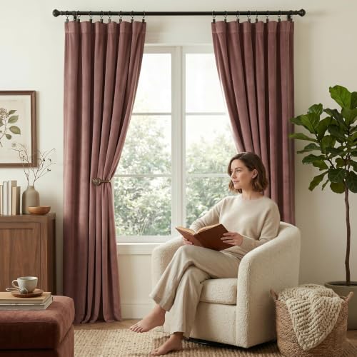 NICETOWN Dusty Rose Pink Blackout Velvet Curtains for Girls Room 84 inch Long - Privacy Protection Light Blocking Drapes for Living Room, Gifts for Mom, W52” x L84, 2 Panels