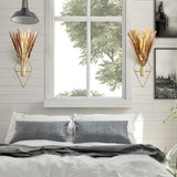 Peryiter 2 Pcs Small Boho Wall Decor Hanging Planters with Artificial Pampas Metal Wall Art Modern Home Decor Display Art for Bedroom Bathroom Living Room(Gold)