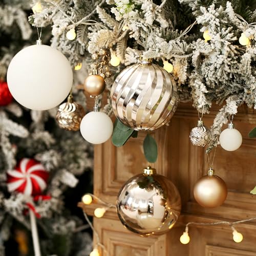 Christmas Ball Ornaments for Xmas Decorations,50 pcs Christmas Extra Large Tree Shatterproof Ornaments-Champagne (Combo of 5 Style in 3 Sizes)