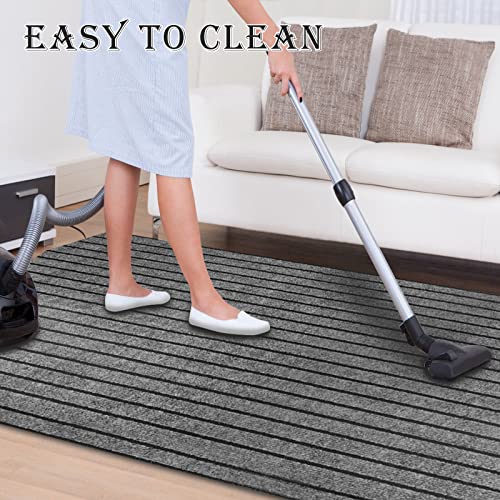 AYOHA Runner Rug 2' x 6' Indoor/Outdoor Carpet for Hallway Kitchen Entryway Patio Lobby Garage Deck Area Rugs with Natural Non-Slip Rubber Backing, Gray/Black Strip (Available for Custom Sizes)