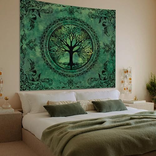 Apdidl Green Nature Tapestry for Bedroom Aesthetic, Hippie Ceiling Tree of Life Decor Tapestries Wall Hanging, Boho Bohemian Mandala y2k Art Backdrop for Dorm Living Room (51"X60")
