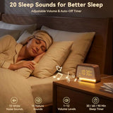 Sunrise Alarm Clock with White Noise Machine Night Light for Bedroom | 20 Sleep Sounds Machine, Digital Alarm Clock with Snooze, Gental Wake Up Light, 0–12 Volume, Deep Wooden