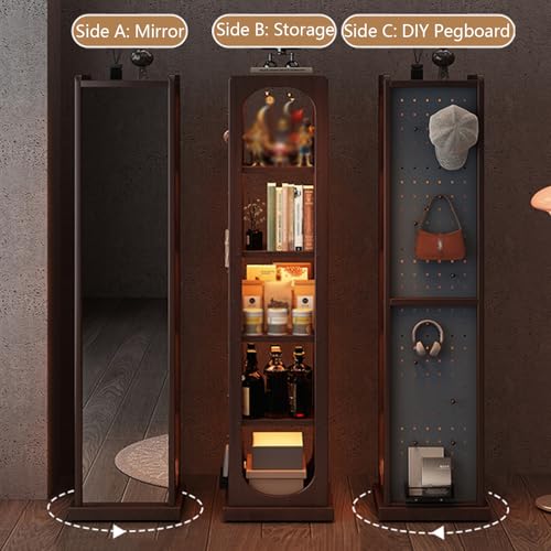 360° Rotating Full-Length Mirror with Storage Shelf – 66.1" Wooden Floor Mirror, HD Shatterproof Glass, Multi-Functional Hooks, Stylish Home Decor, Adjustable Stand