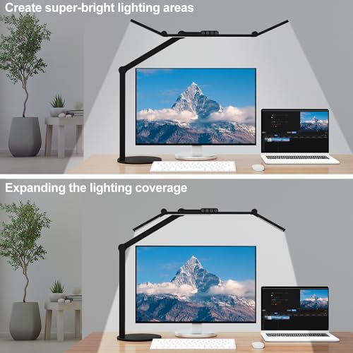Architect Desk Lamp with Atmosphere Lighting, Adjustable Led Desk Light for Home Office with Base, 24W Bright Auto Dimming Table Light with Rotatable Swing Arm for Workbench Computer