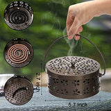 ZENFUN 2 Pack Iron Coil Holders with Lid and Handle, Bronze Incense Coil Burner with Lid, Retro Portable Coil Holder for Camp Use, Indoor, Outdoor, Fireproof, 5.7 Inches Diameter