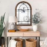 blue page 36x24 Inch Arched Wall Mirror with Rustic Wood Frame, Farmhouse Window Pane Mirror for Entryway, Bathroom Vanity and Living Room Decor, Dot Brown