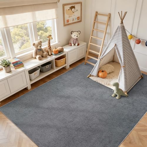 7x10 Large Pure Dark Grey Area Rug Non-Slip Washable for Living Room
