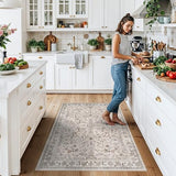3x6 Kitchen Runner Rug Non Slip Washable - Soft Low Pile Stain-Resistant Wide Carpet Runner for Hallway Entryway Bedroom Bathroom with Rubber Backing - Boho Floral Door Mat(Beige,3x6)