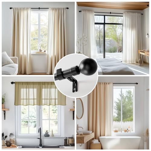 jinchan Black Curtain Rods for Windows 66 to 120 Inch, 1 Inch Diameter Adjustable Heavy Duty Outdoor Long Window Curtain Rod for Bedroom, Boho Decorative, 60-120 Inch, Single