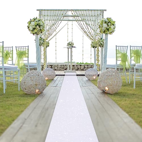 Tatuo Carpet Runner 2.46 x 30 ft Runway Rug 55 GSM Thickness with Carpet Tape for Prom Graduation Wedding Outdoor Indoor Hallway Movie Party Decoration Rug(2.46 x 30 Feet,Glitter White)