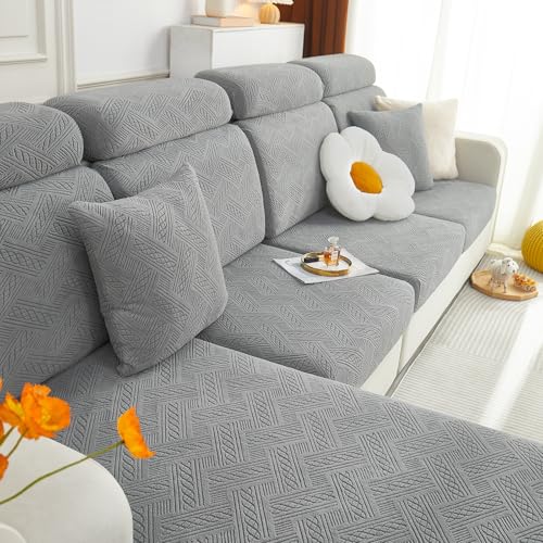 hyha Individual Couch Cushion Covers, Stretch Magic Sofa Seat Cushion Covers Washable, Dog Couch Sofa Slipcover for Pets, Kid with Elastic Bottom(3PC, Grey)