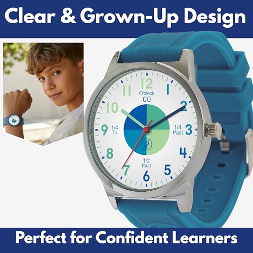OWLCONIC Telling Time Teaching Clock - Bundled with Kids Watch. Learn to Tell Time Resources. Cool Marine Blue