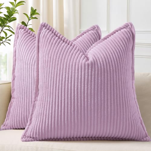 decorUhome Fall Corduroy Lilac Throw Pillow Covers 24x24 Set of 2