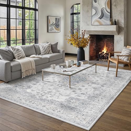 HUGEAR 6x9 Washable Rugs for Living Room Vintage Blue Bedroom Rug Soft Area Rug Non-Shedding Non-Slip Carpet Low Pile Dining Room Office Indoor Home Modern Decor