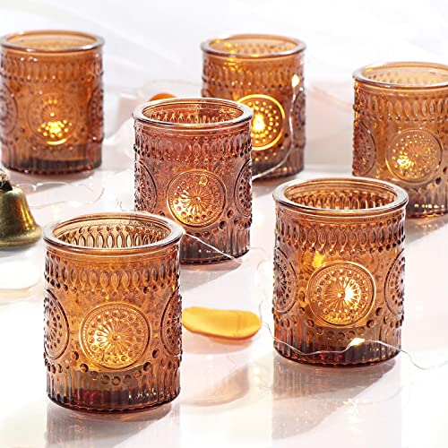 24 Pcs Amber Votive Tealight Candle Holders, Fall Christmas Decorations