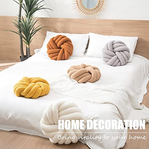 XIAIJIA White Round Knot Pillow 14'' Round Throw Pillow, Soft Plush Knot Round Pillows Decorative, Modern Home Decorative Cushion for Bed, Bedroom, Sofa, Couch, Teen Room